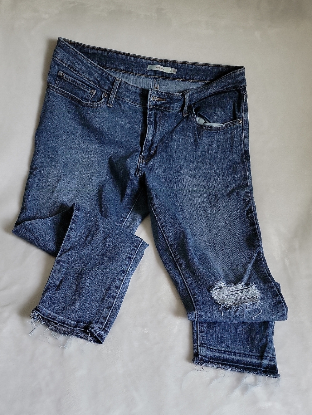 Levi's Dark Blue Cropped Distressed Jeans